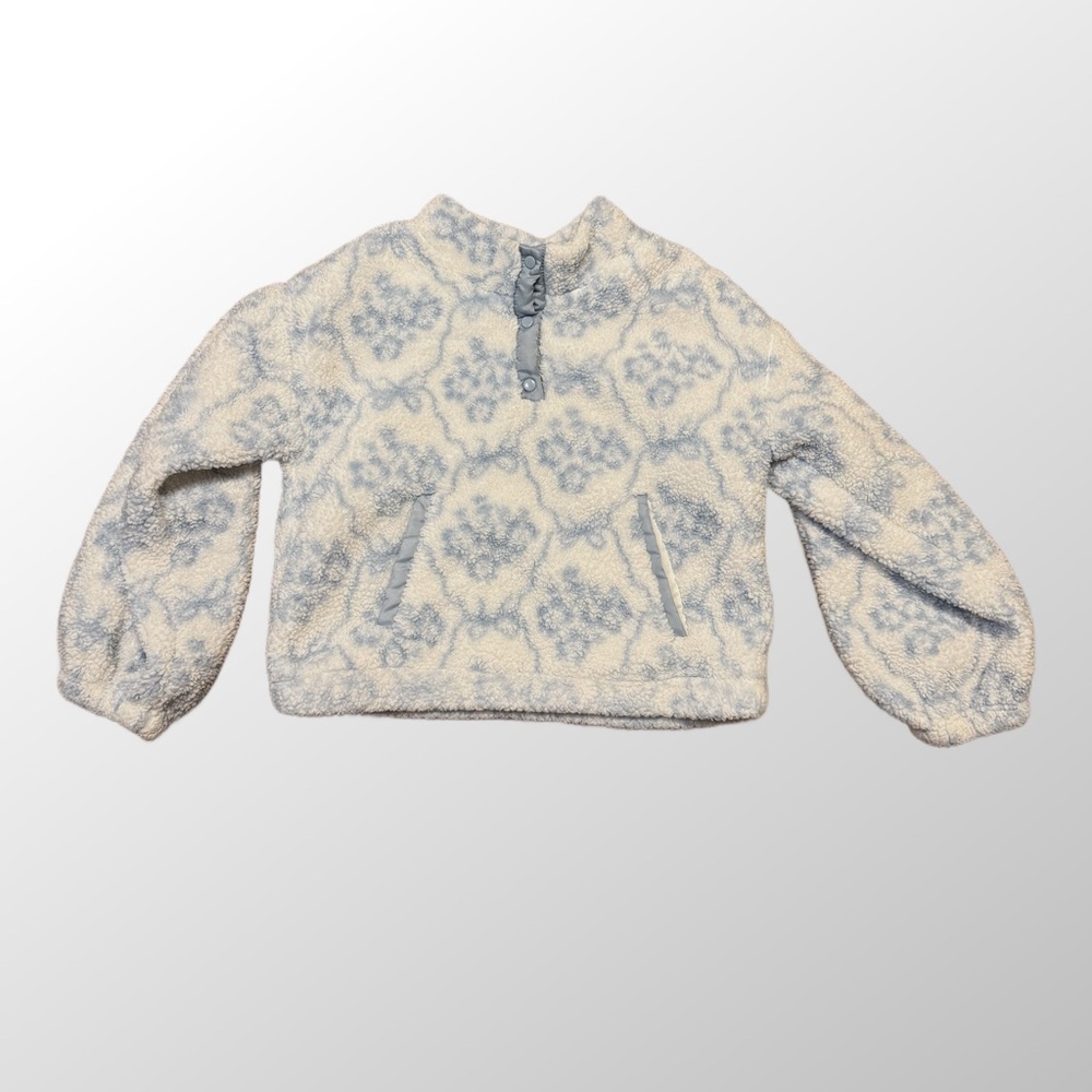 Derek Heart Kids Patterned Sweatshirt Blue Cream sherpa floral